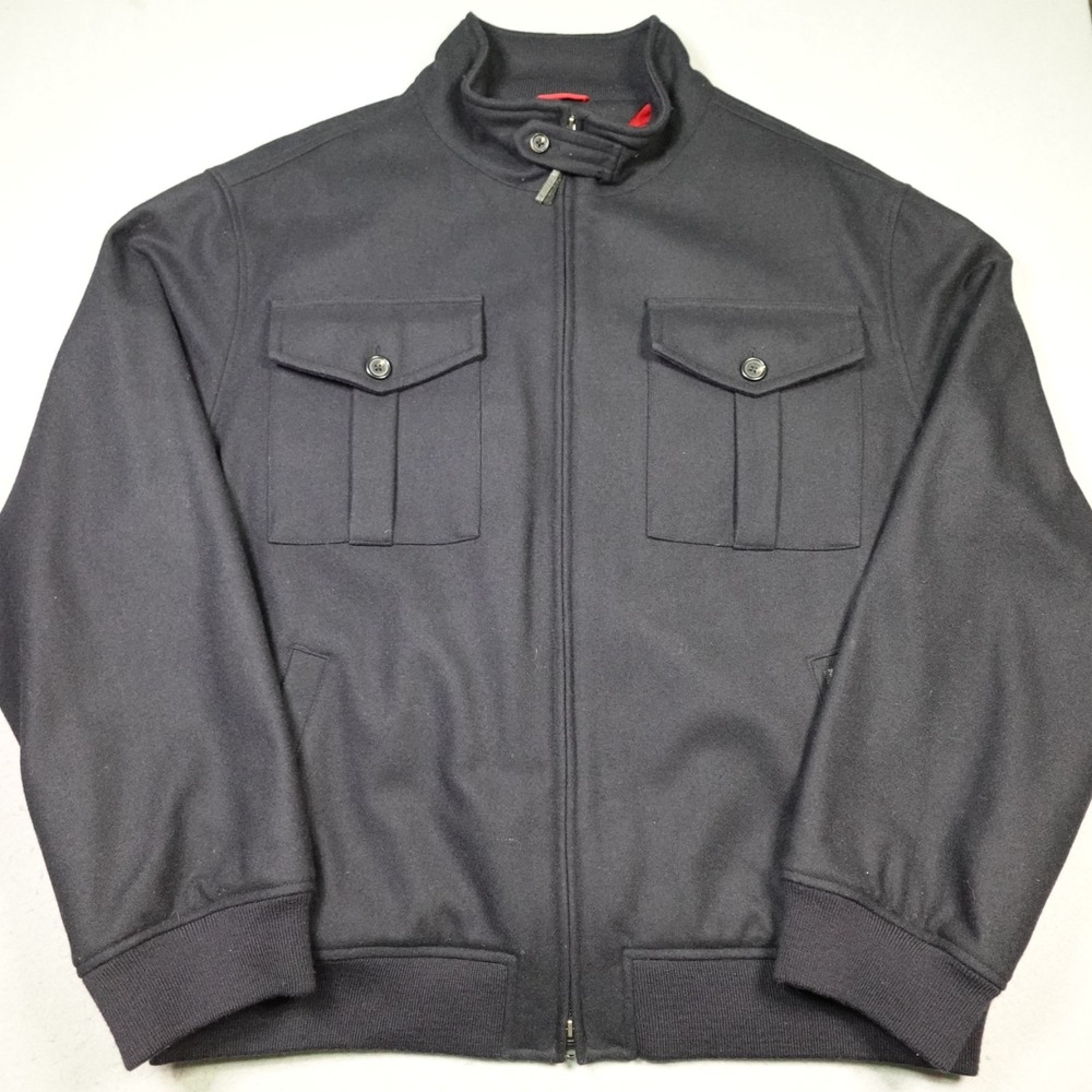 Tommy Hilfiger Jacket Wool Blend Mens XXL black Full Zip pockets Bomber Coat
